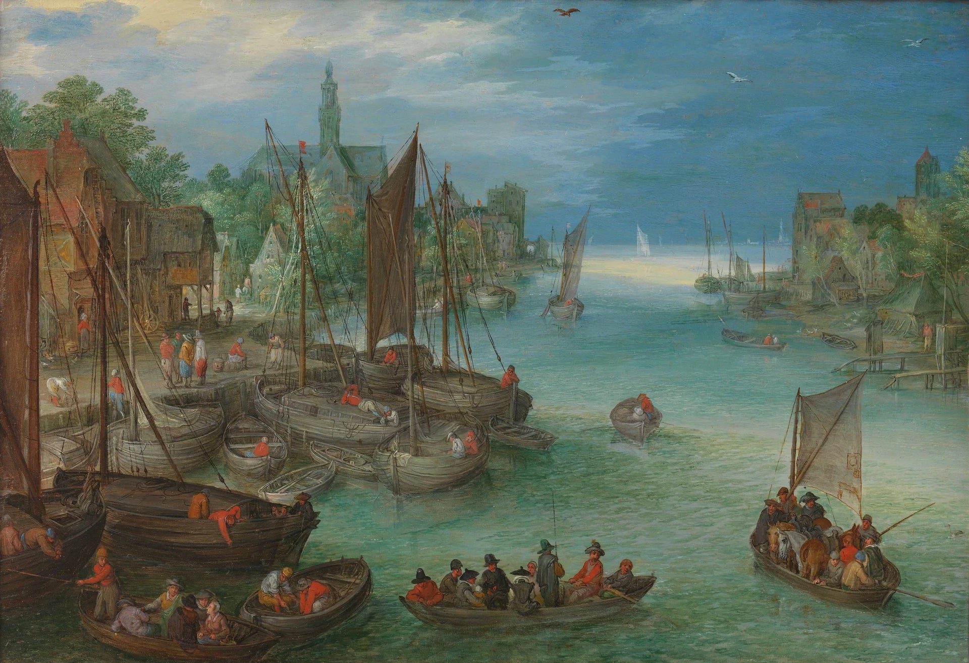Vue d'une ville au bord d'une rivière - Jan Brueghel l'Ancien image 1 reproduction de peinture à l’huile
