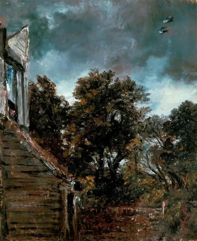 Vue dans un jardin, avec un hangar à gauche - John Constable image 1 reproduction de peinture à l’huile