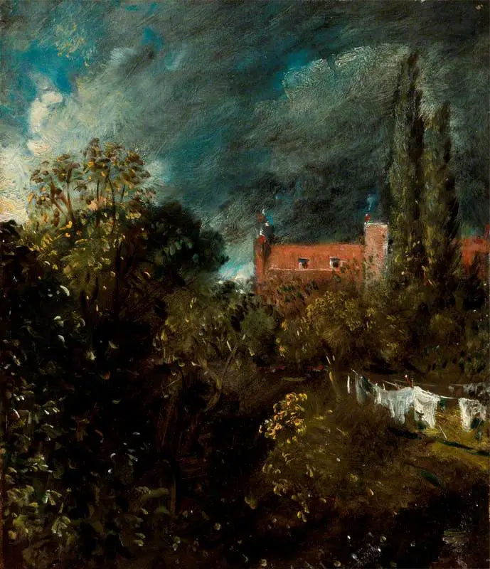 Vue dans un jardin, avec une maison rouge au-delà - John Constable image 1 copie de tableau peinte à la main