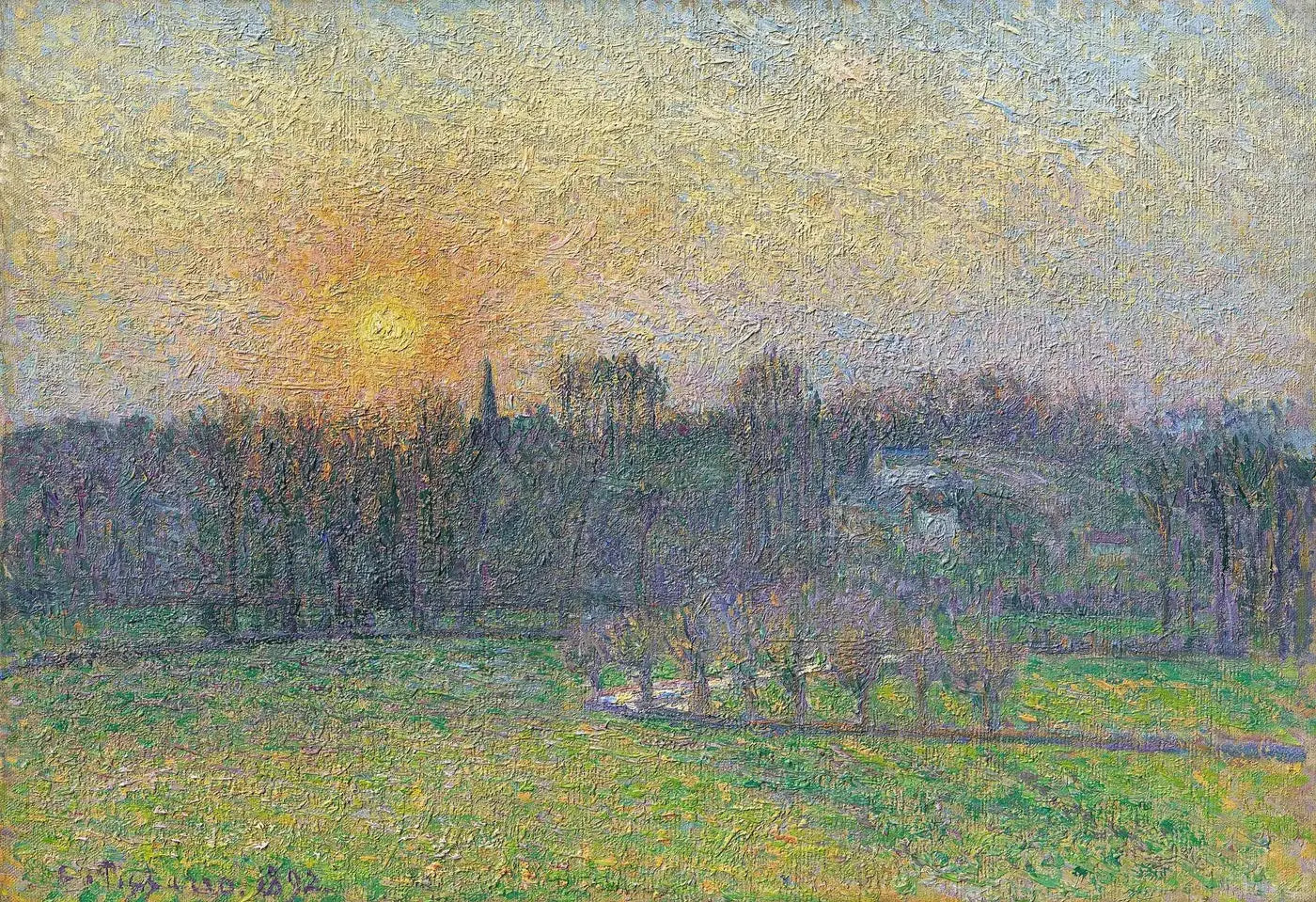 Vue de Bazincourt, coucher de soleil - Camille Pissarro image 1 reproduction réalisée par Alpha Reproduction