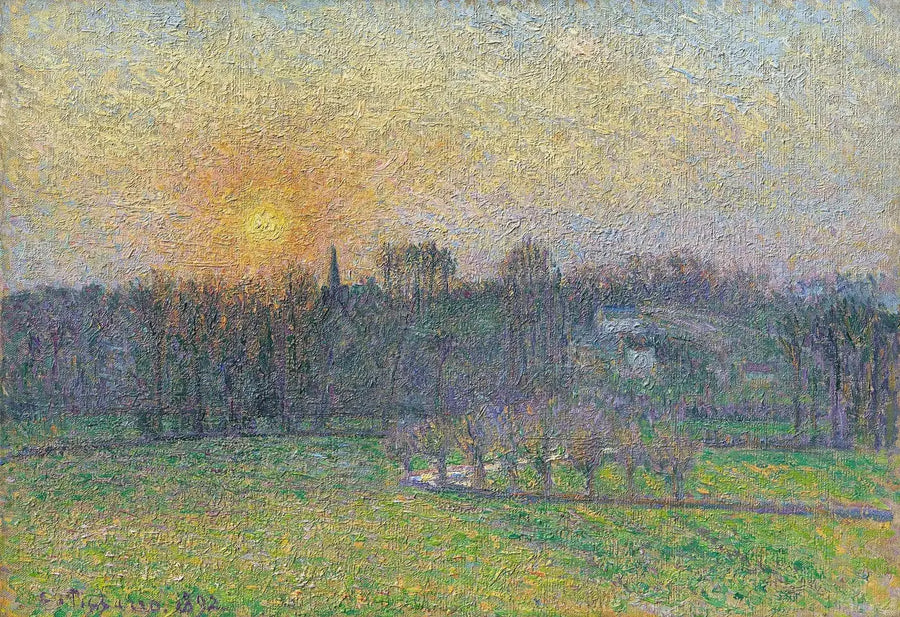 Vue de Bazincourt, coucher de soleil - Camille Pissarro