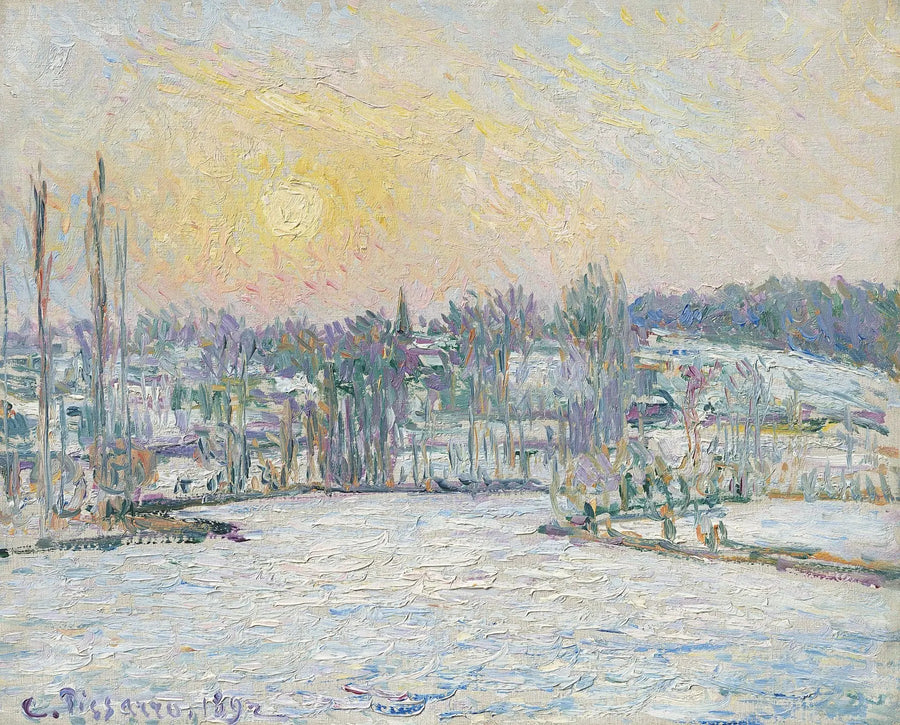 Vue de Bazincourt, effet de neige, soleil couchant - Camille Pissarro