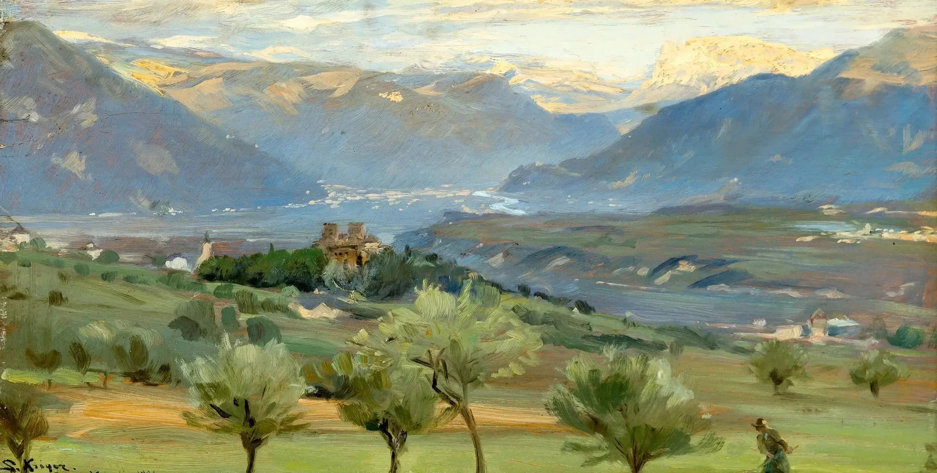 Vue de Bolzano depuis le château Saint-Valentin au Tyrol. - Peder Severin Krøyer image 1 tableau peint à l’huile sur toile