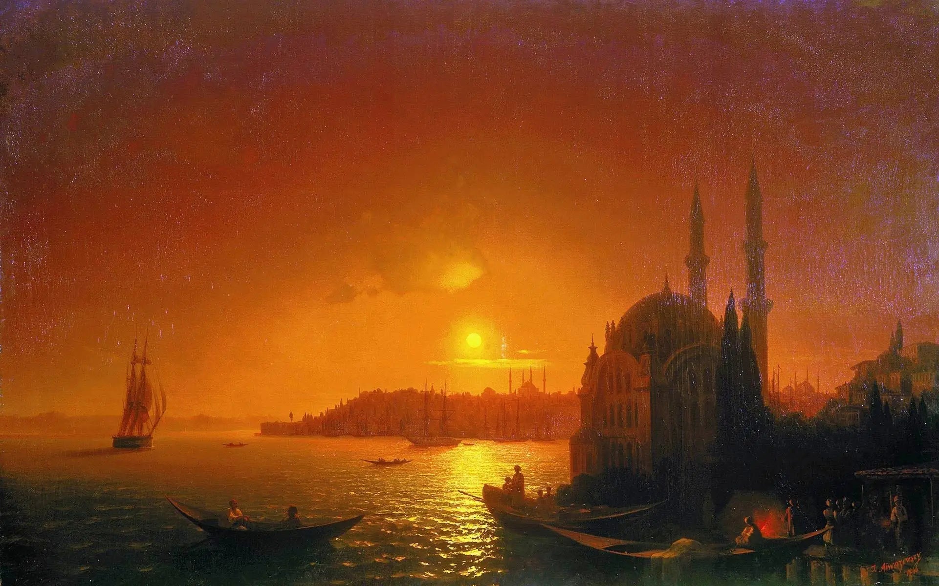 Vue de Constantinople au clair de lune - Ivan Aïvazovski image 1 tableau peint à l’huile sur toile