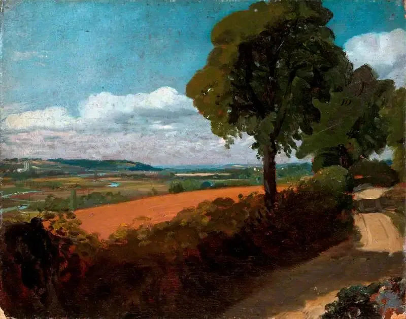 Vue de Dedham depuis la voie menant de l'église d'East Bergholt à Flatford - John Constable image 1 reproduction d’œuvre d’art à l’huile