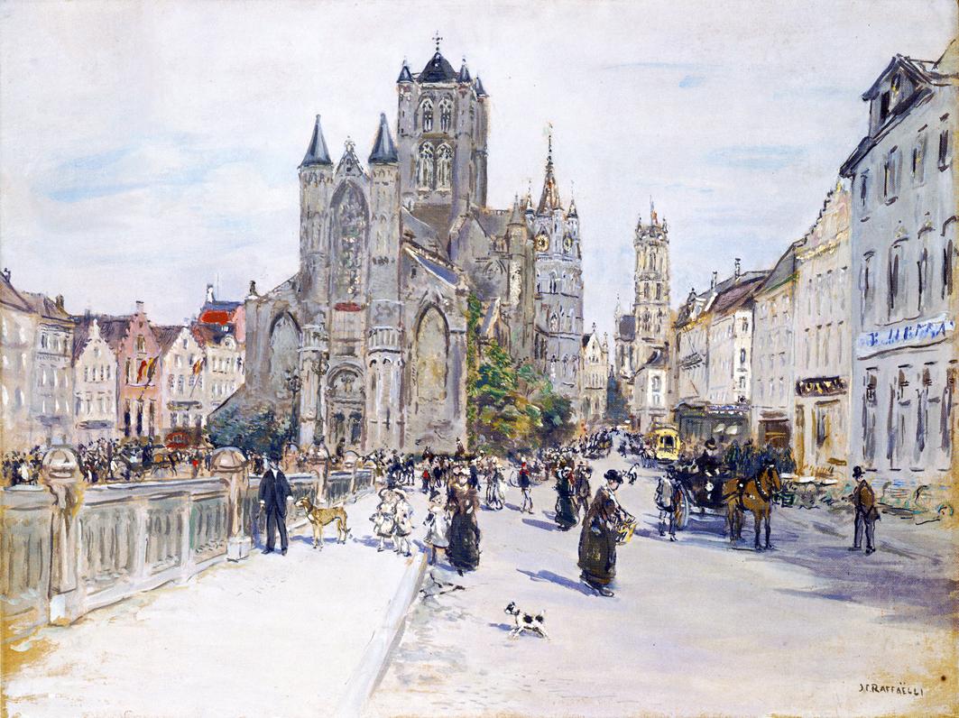 Vue de l'église Saint Nicolas à Gand - Jean-François Raffaëlli image 1 reproduction de peinture à l’huile