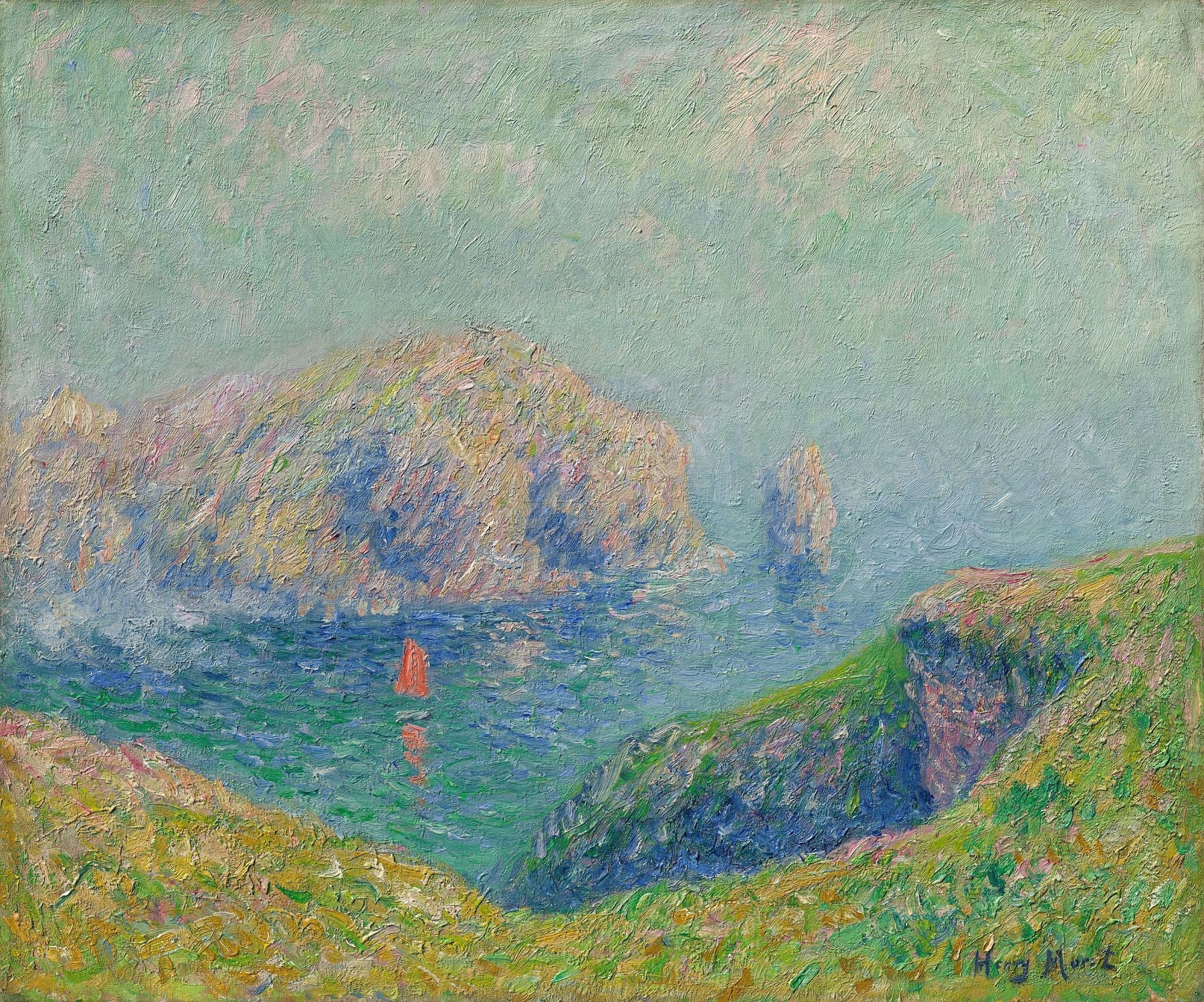 Vue de la baie avec un voilier - Henry Moret image 1 reproduction de peinture à l’huile