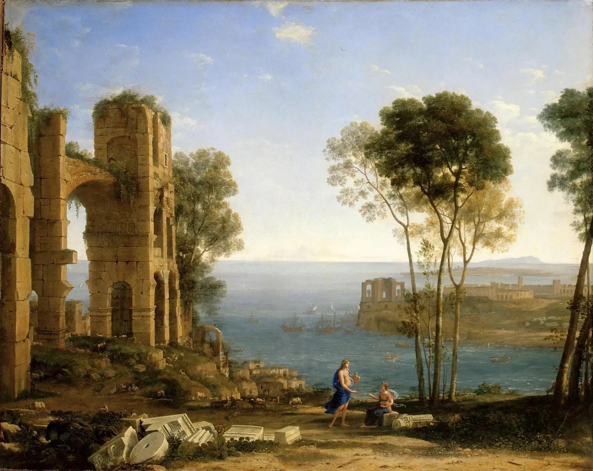 Vue de la côte avec Apollon et la sibylle de Cumes - Claude Lorrain image 1 tableau peint à l’huile sur toile