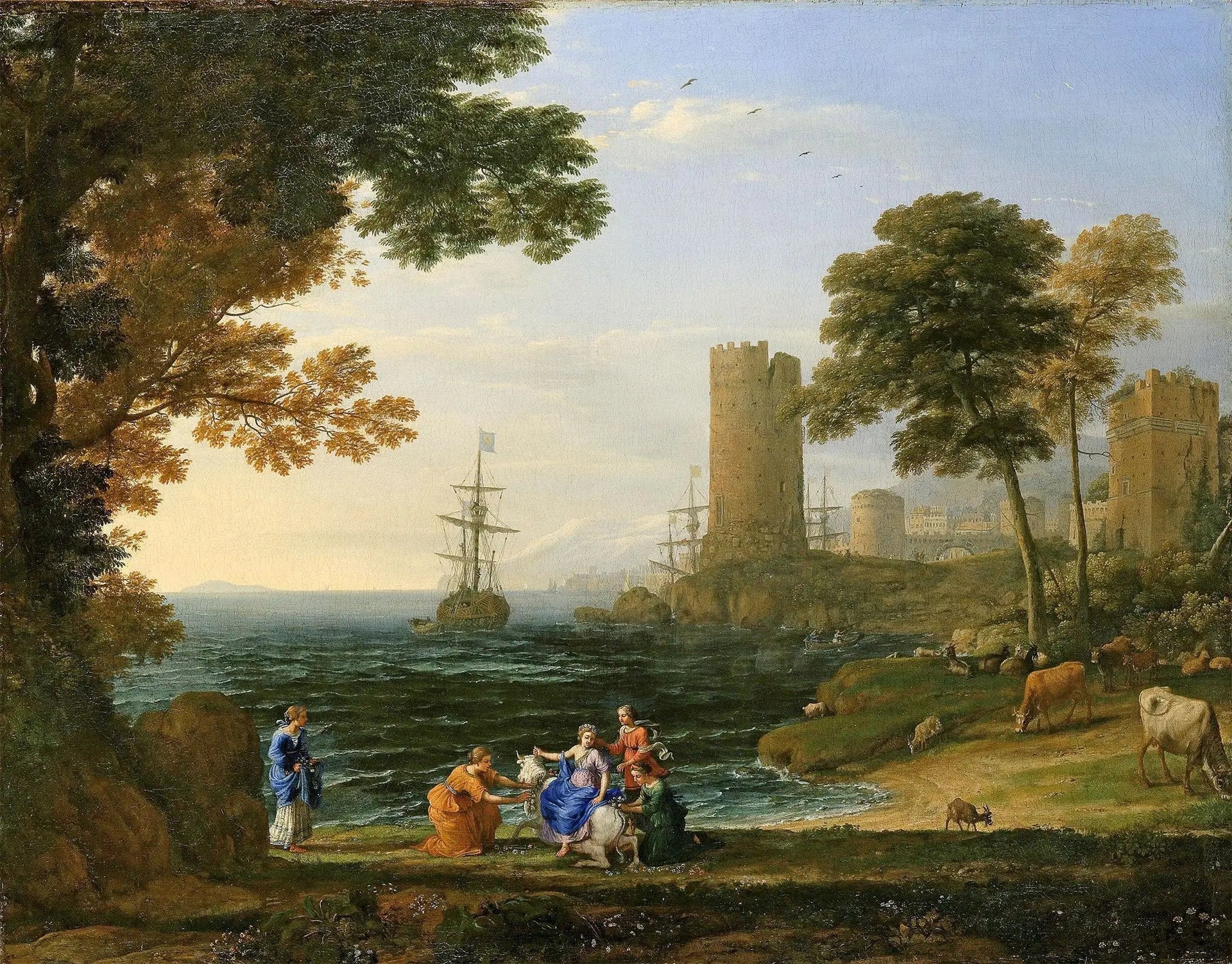 Vue de la côte avec l'enlèvement d'Europe - Claude Lorrain image 1 copie de tableau peinte à la main