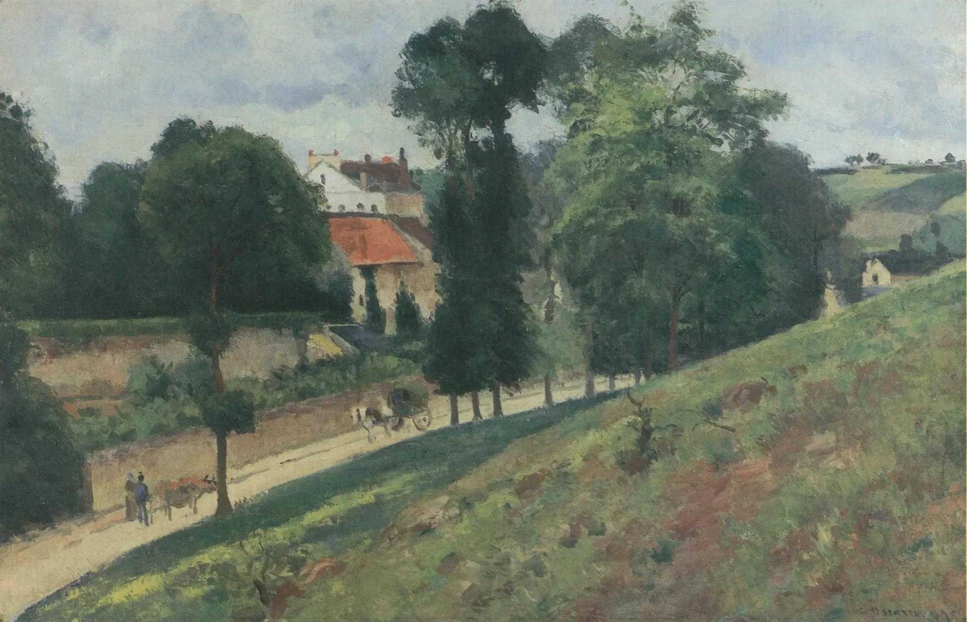 Vue de la Maison des Mathurins, Pontoise - Camille Pissarro image 1 reproduction de peinture à l’huile