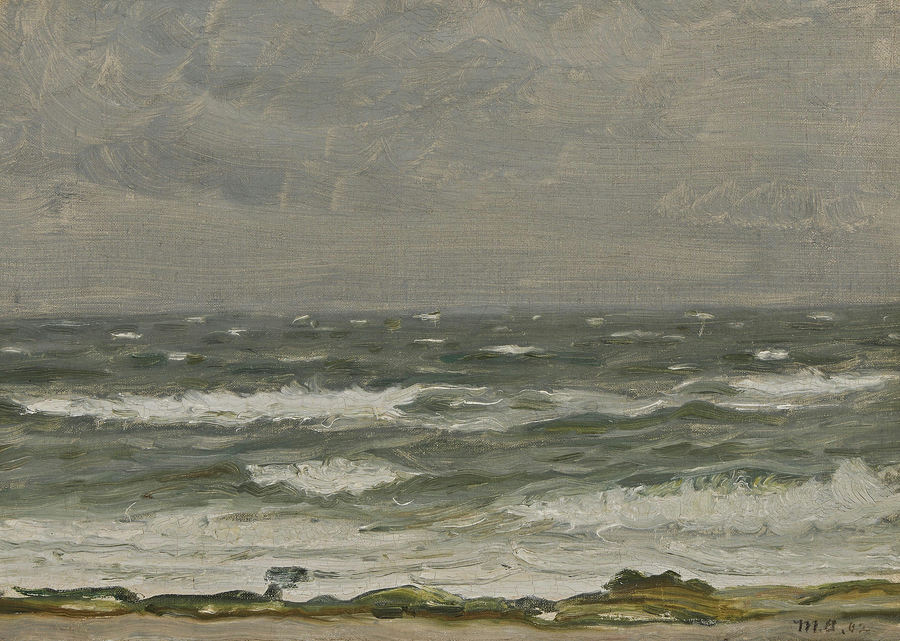 Vue depuis la côte vers la mer avec des vagues écumeuses, Skagen. - Michael Peter Ancher