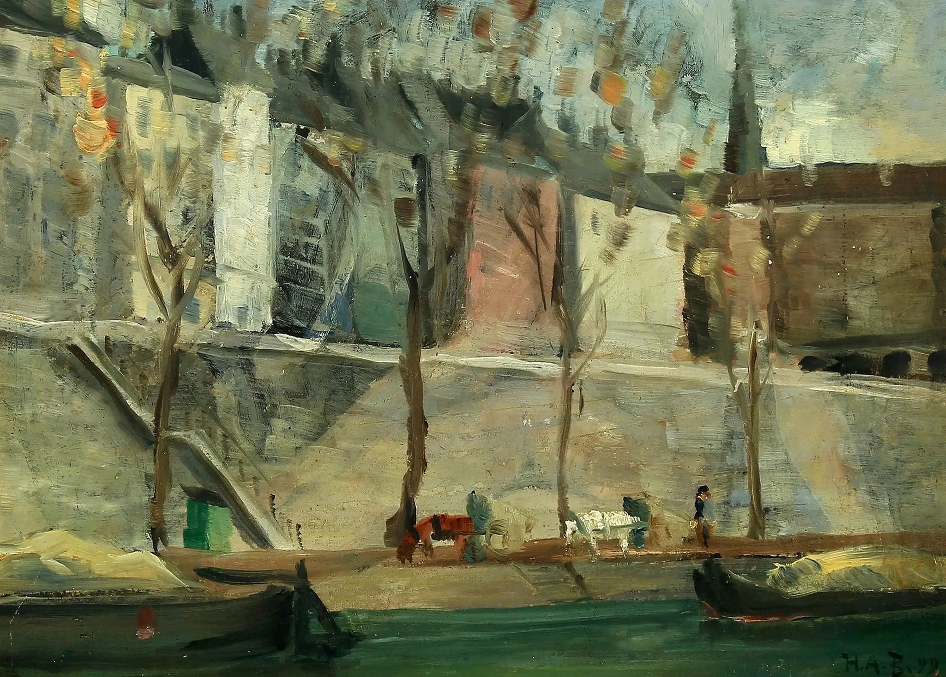 Vue depuis la Seine - H. A. Brendekilde image 1 reproduction de peinture à l’huile