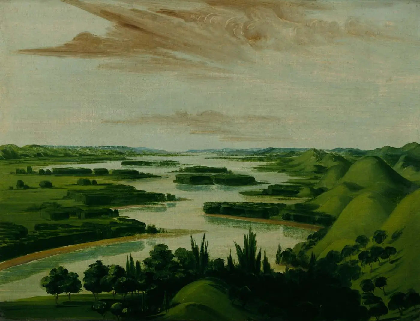 Vue depuis la tombe de Floyd, à 1 300 miles au-dessus de Saint-Louis - George Catlin image 1 copie de tableau peinte à la main