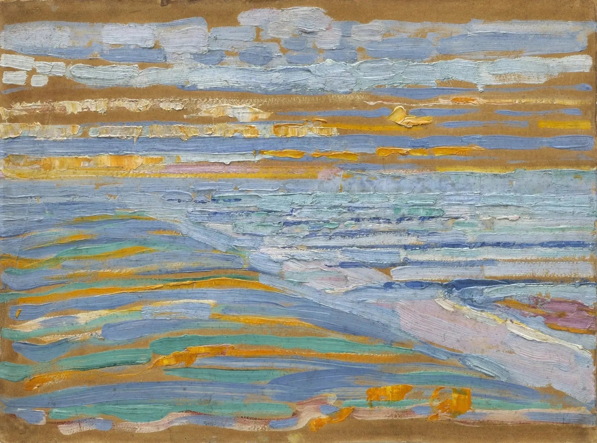 Vue depuis les dunes avec plage et jetées, Domburg - Piet Mondrian image 1 reproduction de peinture à l’huile