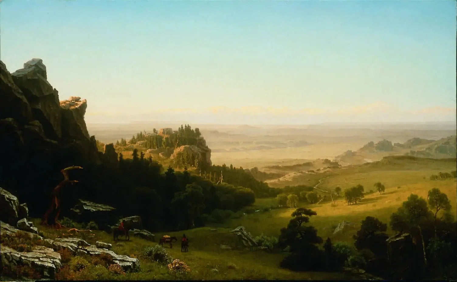 Vue depuis les montagnes de Wind River, Wyoming - Albert Bierstadt image 1 tableau peint à l’huile sur toile