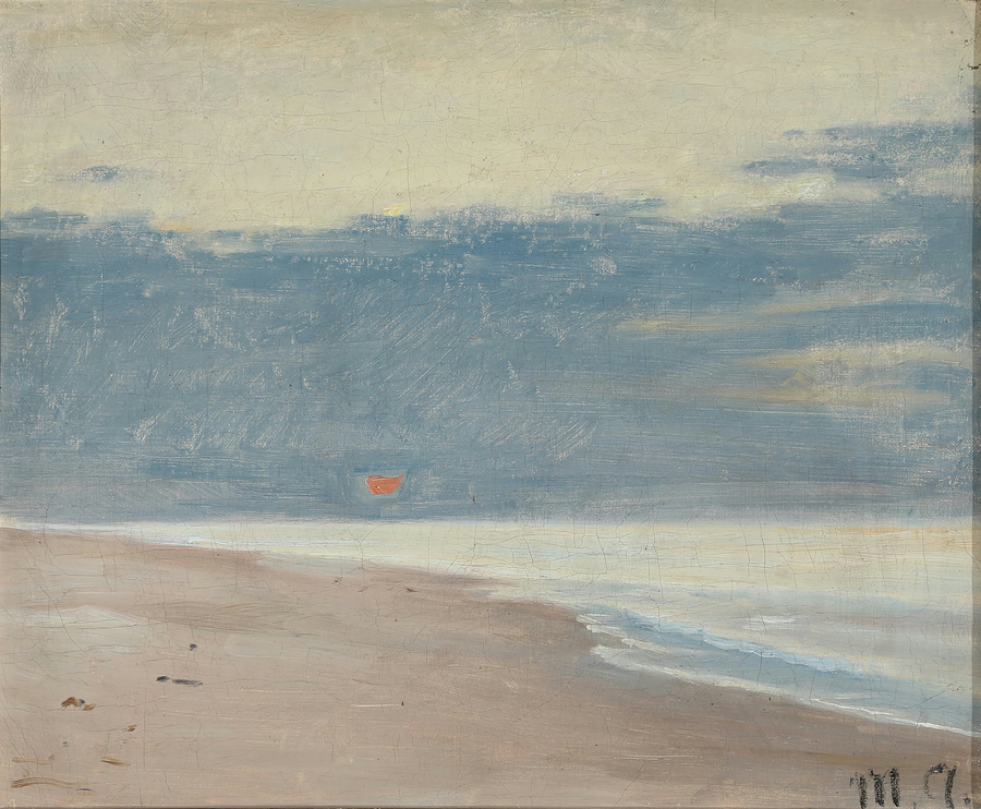 Vue depuis une plage sous un soleil bas. - Michael Peter Ancher