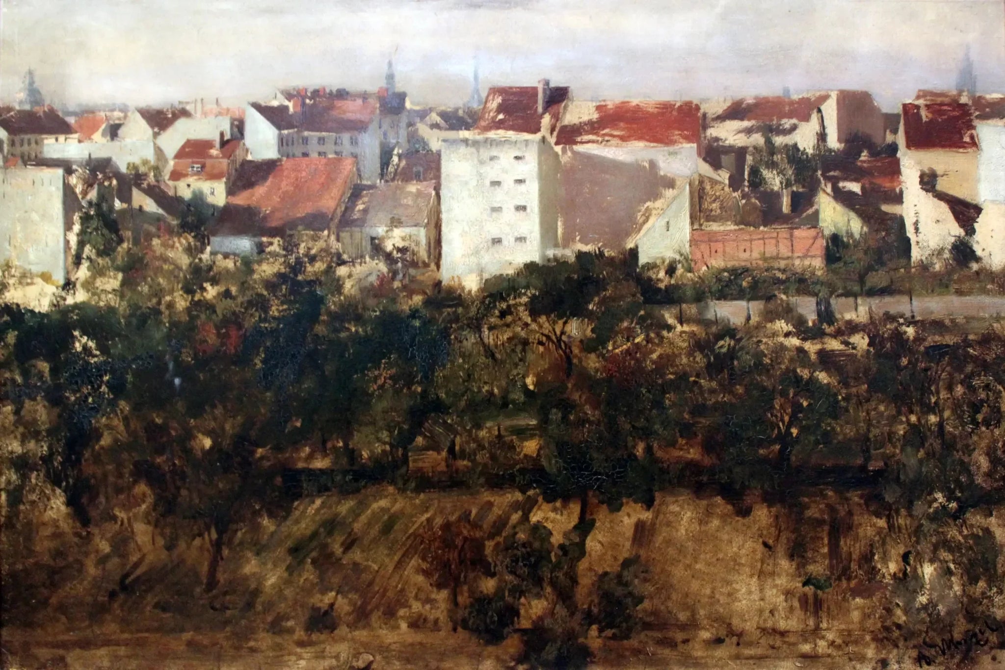 Vue des bâtiments arrière - Adolph von Menzel image 1 copie peinte à la main à l’huile
