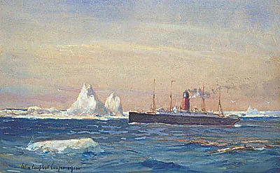 Vue du Carpathia passant le long des icebergs après avoir secouru les survivants du Titanic - Colin Campbell Cooper image 1 reproduction réalisée par Alpha Reproduction