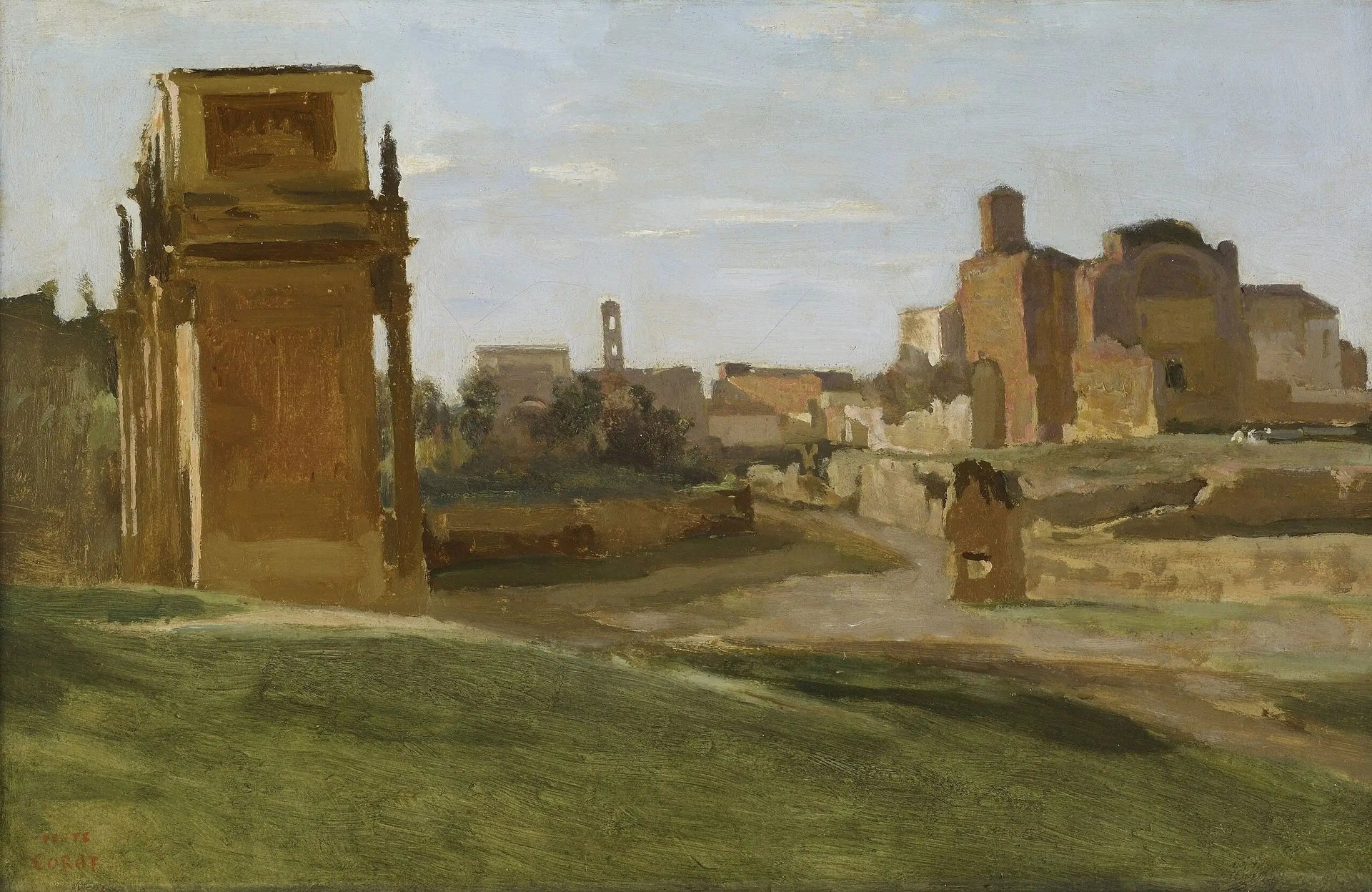 Vue du Forum, Rome - Jean-Baptiste Camille Corot image 1 reproduction artisanale de tableau