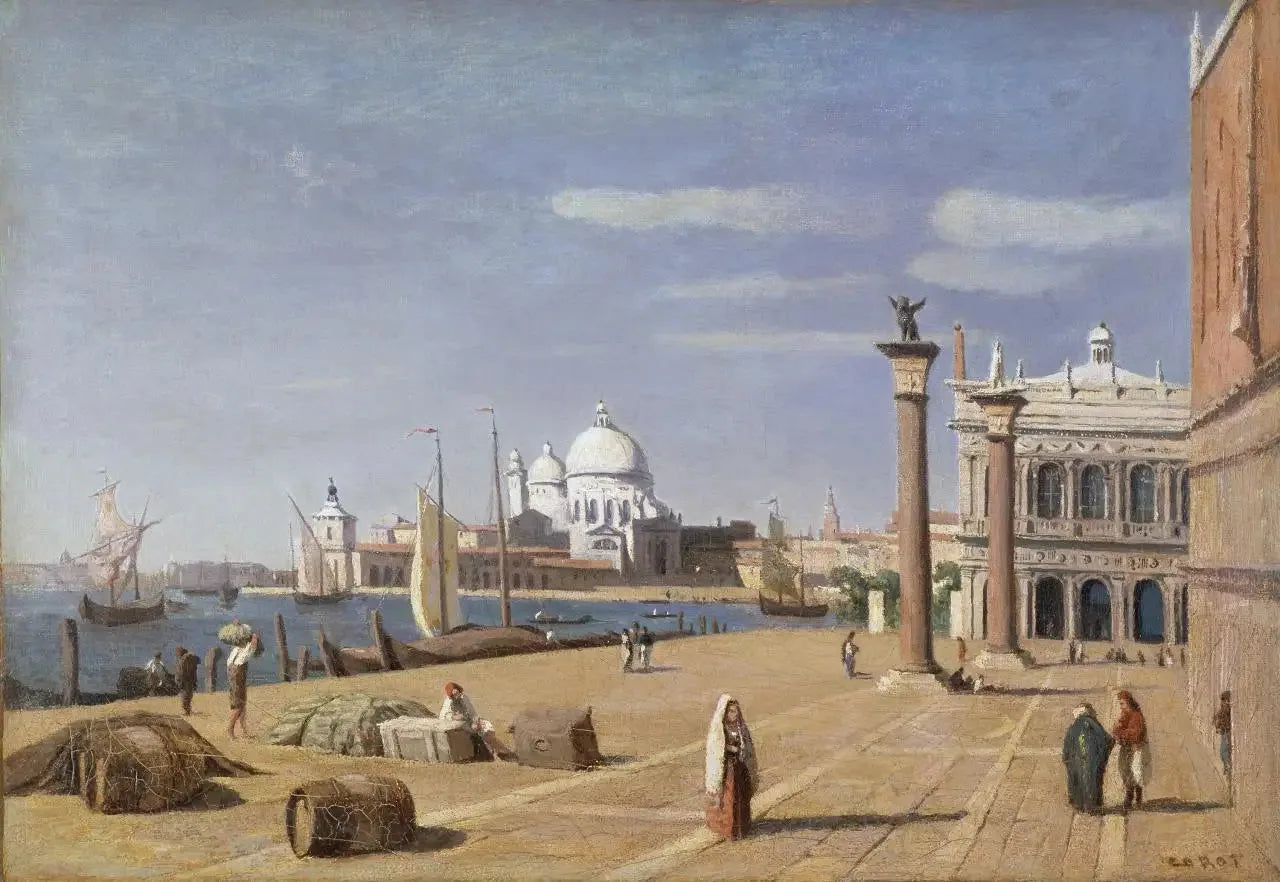 Vue du quai des Schiavoni - Jean-Baptiste Camille Corot image 1 tableau peint à l’huile sur toile