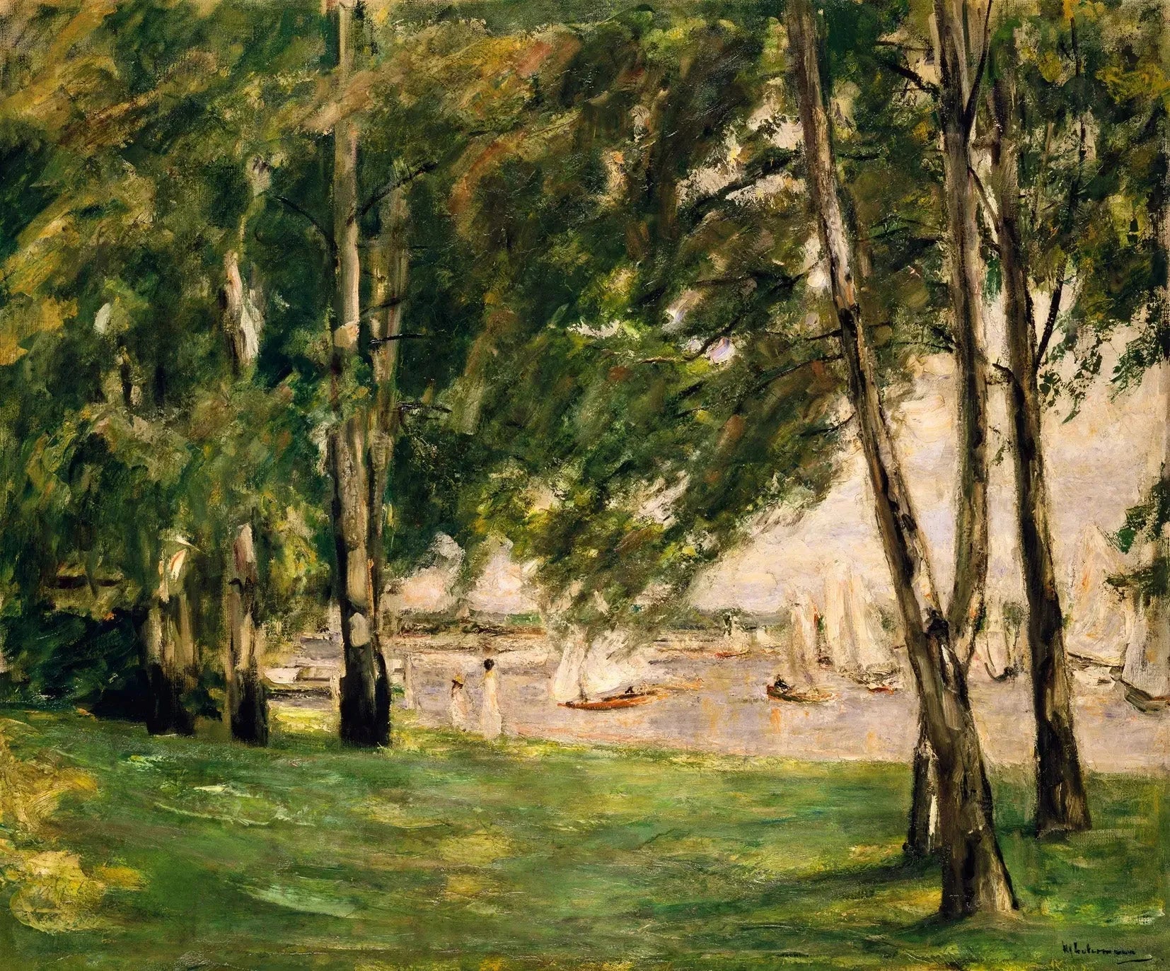 Vue du Wannsee avec des voiliers - Max Liebermann image 1 reproduction d’œuvre d’art à l’huile
