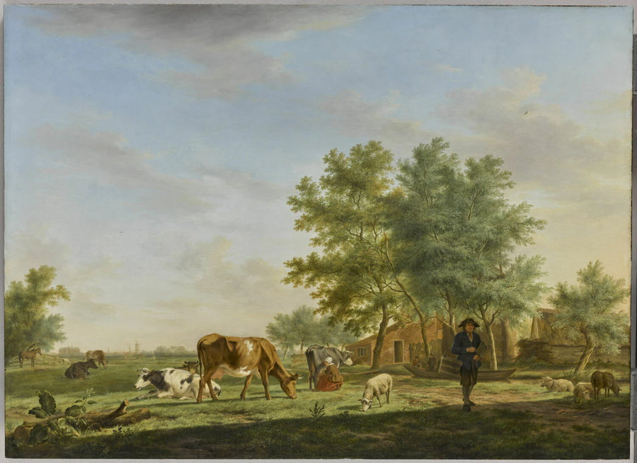 Vue des environs de Leyde, avec ferme et animaux au pâturage - Johannes Janson