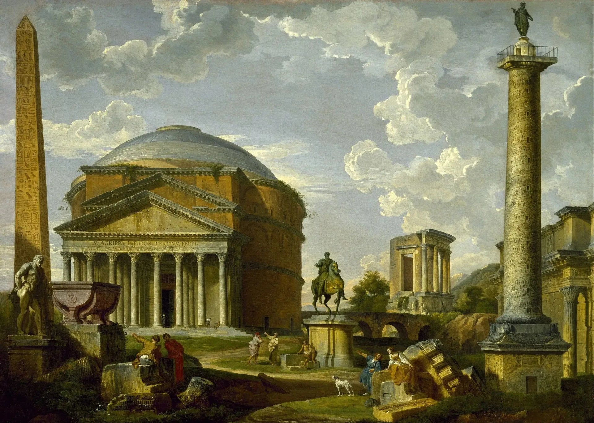 Vue fantastique du Panthéon et d'autres monuments de la Rome antique - Giovanni Paolo Panini image 1 tableau peint à l’huile sur toile