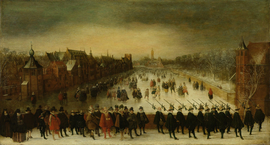 Vue hivernale du Vijverberg à La Haye avec le prince Maurits et son entourage au premier plan - Adam van Breen