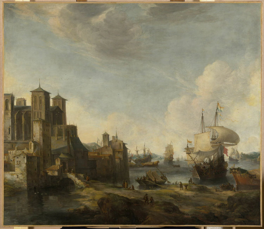 Vue imaginaire d'un port méridional avec le chevet de la cathédrale de Lyon - Jan Abrahmsz. Beerstraten