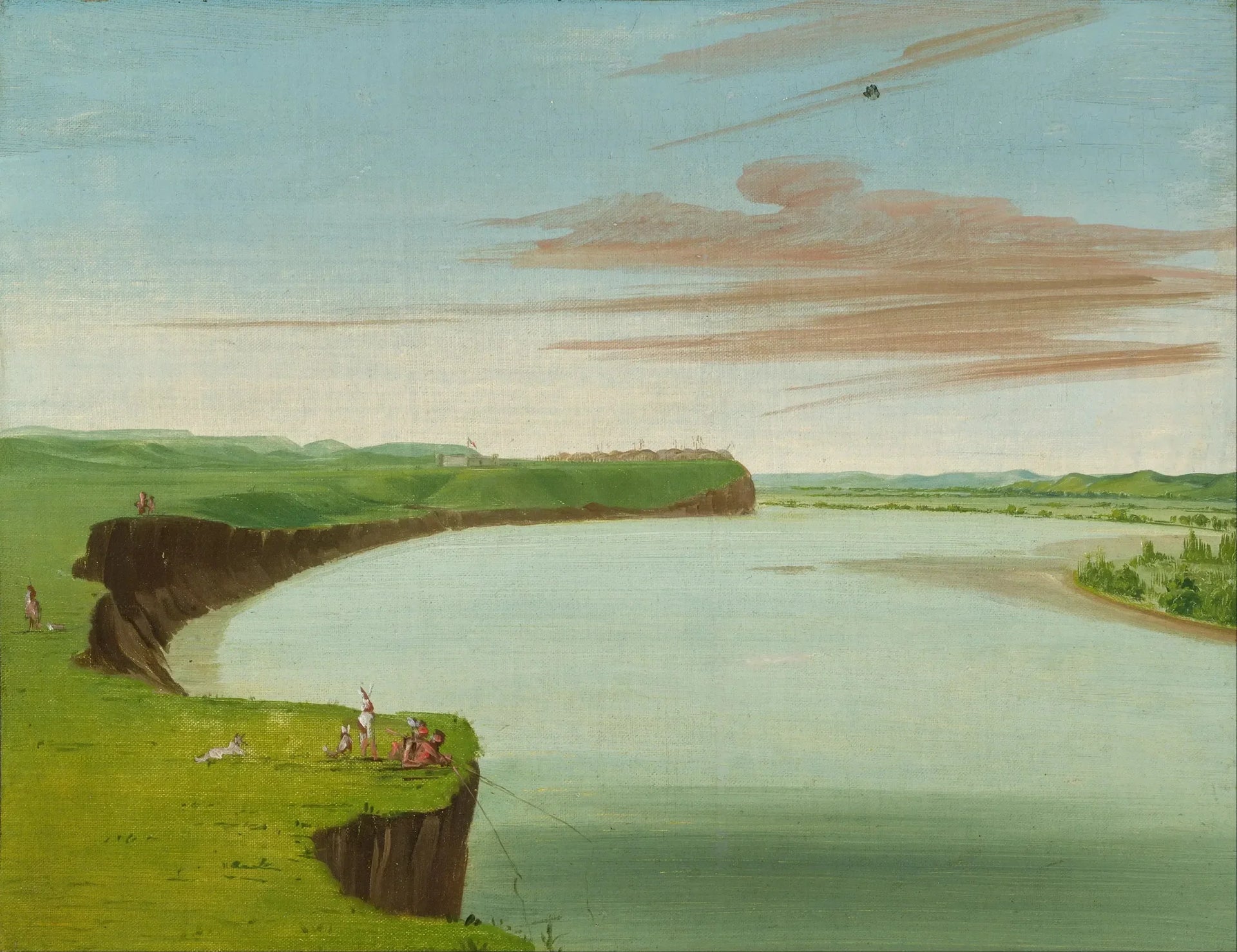 Vue lointaine du village Mandan - George Catlin image 1 reproduction artisanale de tableau