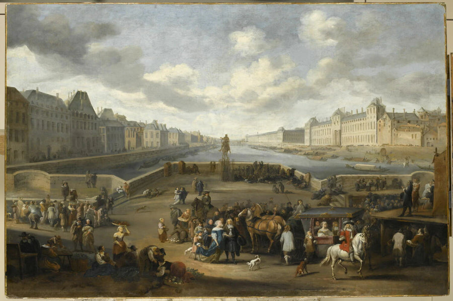 Vue de Paris et de la Seine, prise du milieu du Pont-Neuf. À droite, le palais du Louvre - Hendrick Mommers