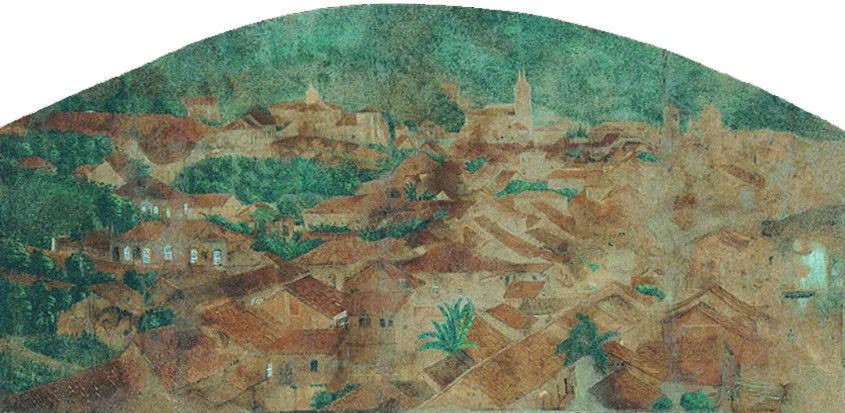 Vue partielle de la ville de Nossa Senhora do Desterro (actuel Q132997) - Victor Meirelles image 1 reproduction artisanale de tableau