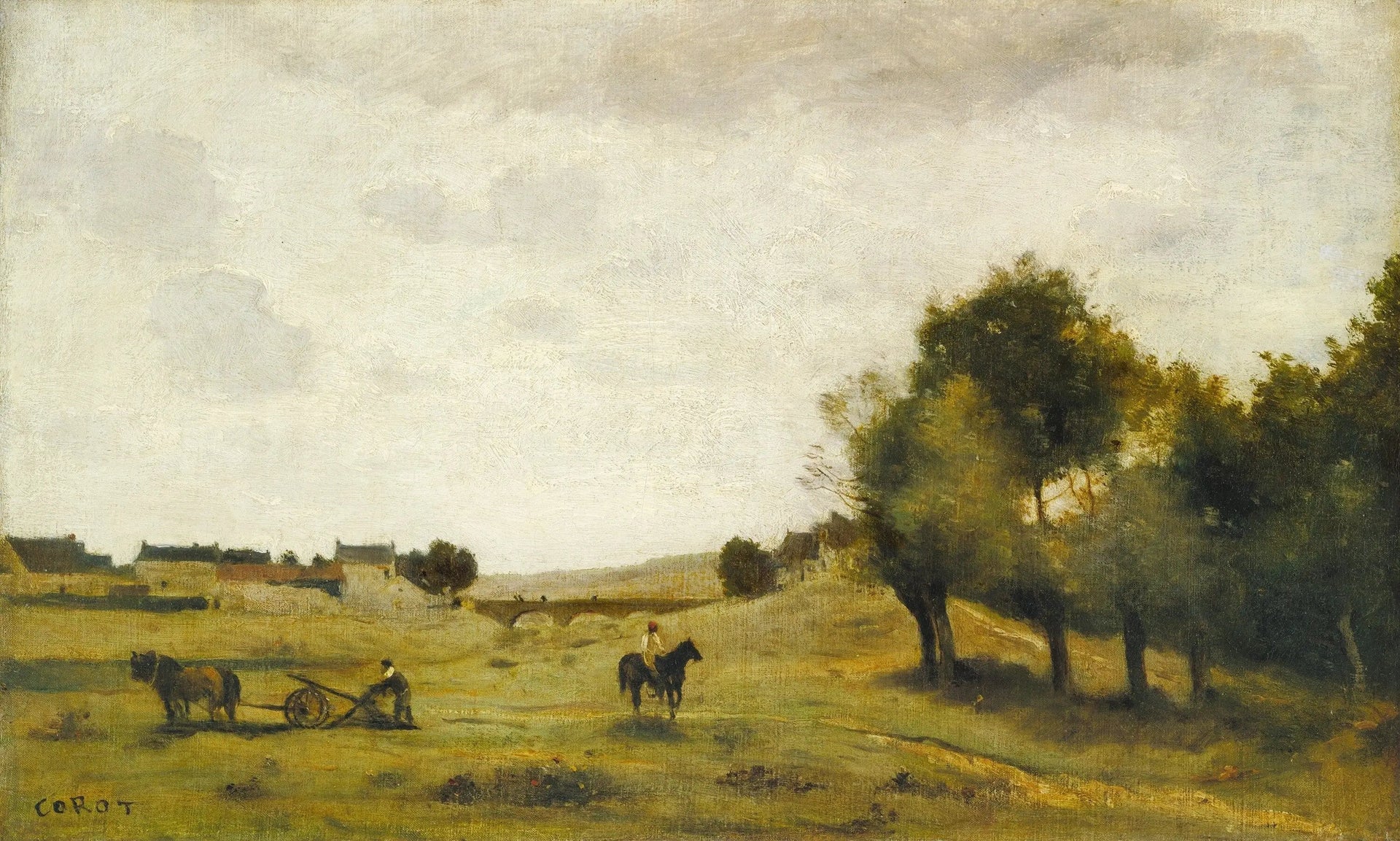 Vue près d'Épernon - Jean-Baptiste Camille Corot image 1 reproduction d’œuvre d’art à l’huile