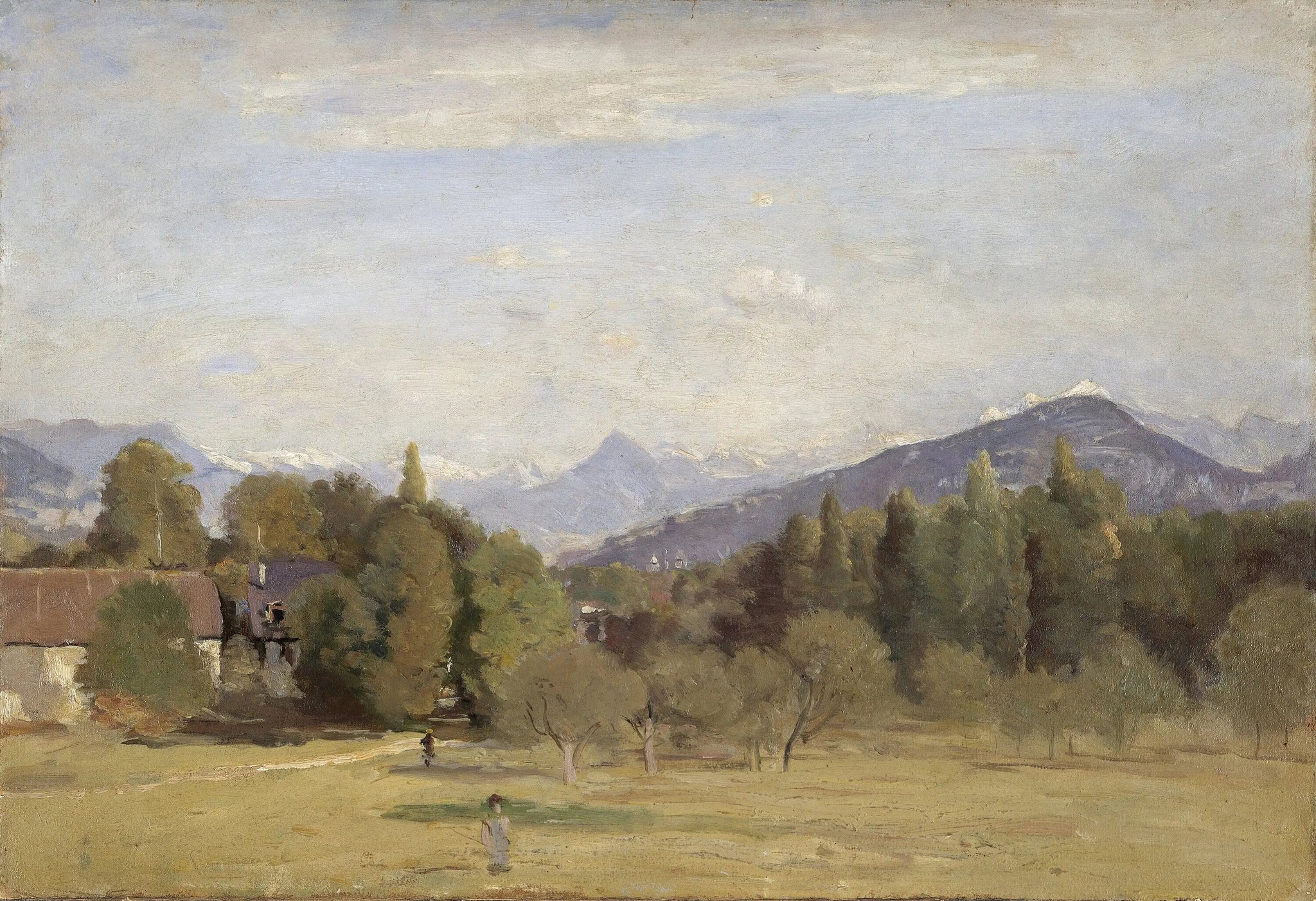 Vue prise de Châtelaine à Genève - Jean-Baptiste Camille Corot image 1 reproduction de peinture à l’huile