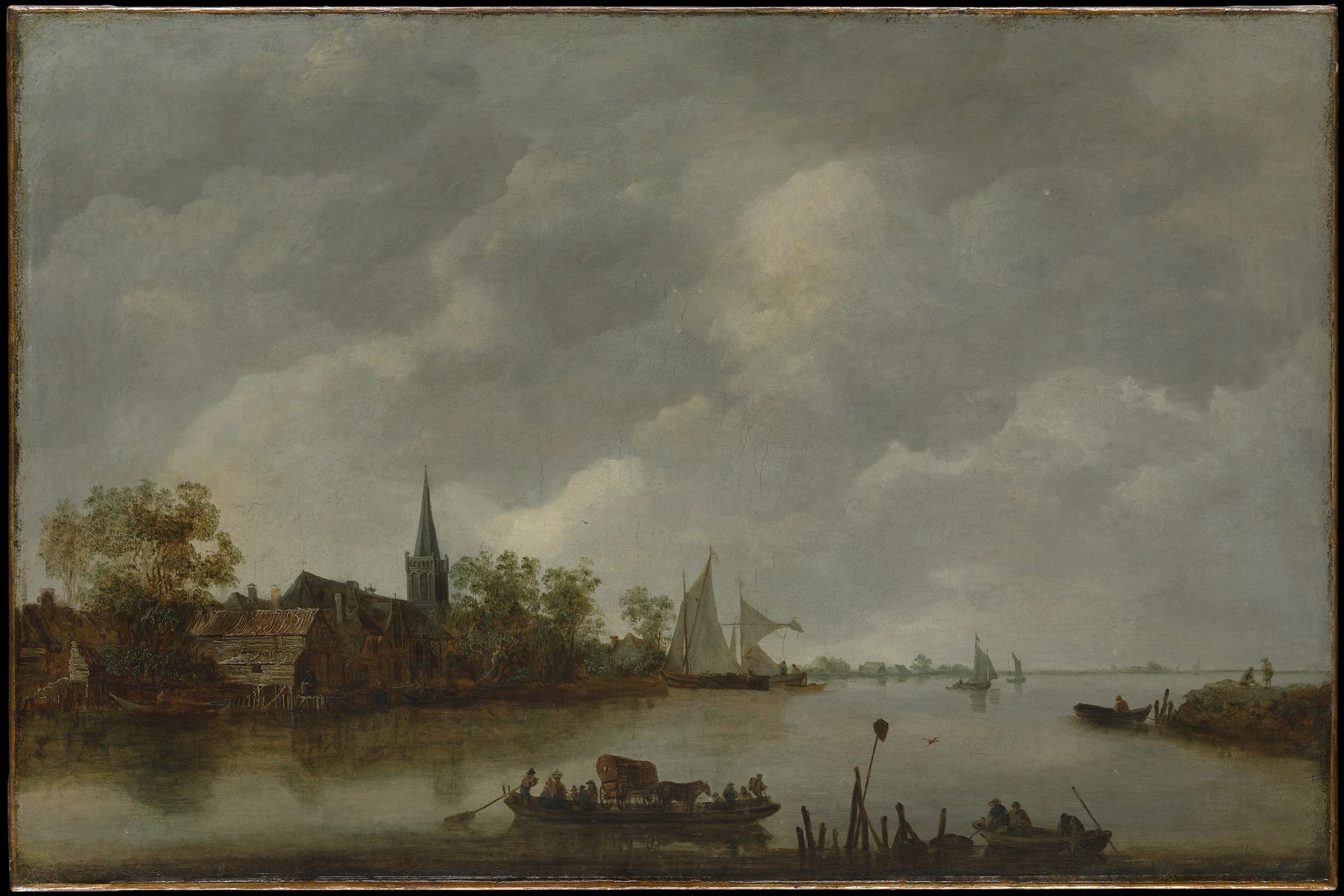 Vue d'une rivière avec une église de village - Jan van Goyen
