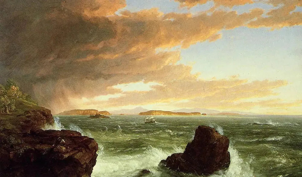Vue sur la baie Frenchman depuis l'île du Mont Désert, après une bourrasque - Thomas Cole image 1 reproduction artisanale de tableau