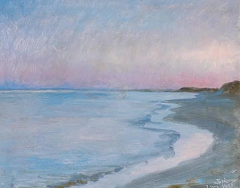 Vue sur la plage de Skagen, le soir. - Peder Severin Krøyer image 1 copie de tableau peinte à la main