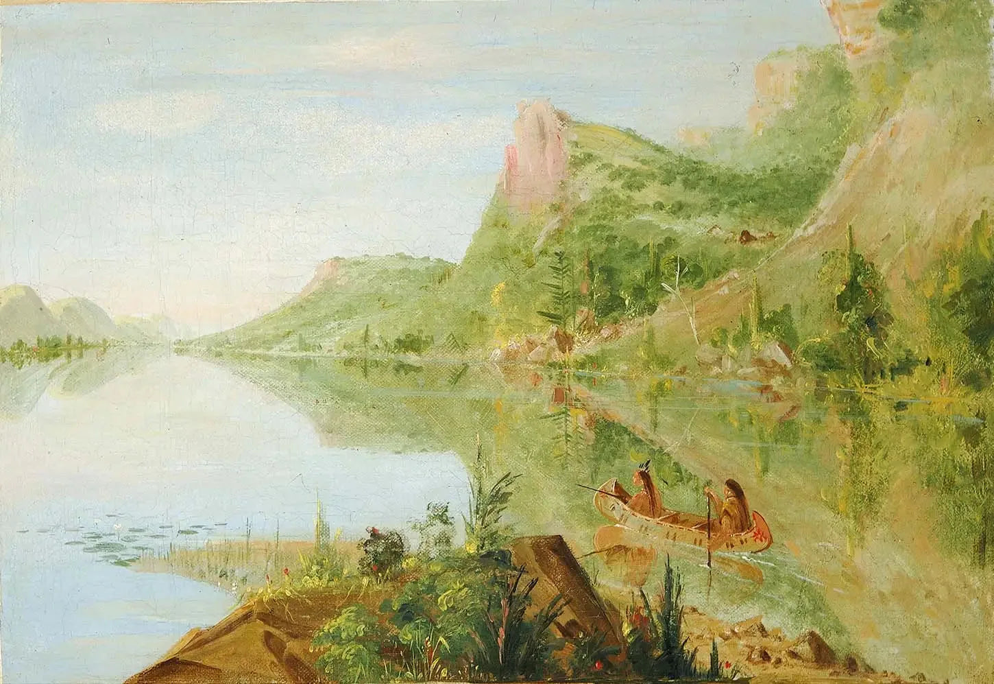 Vue sur la rivière Wisconsin, Winnebago Shooting Ducks - George Catlin image 1 copie peinte à la main à l’huile