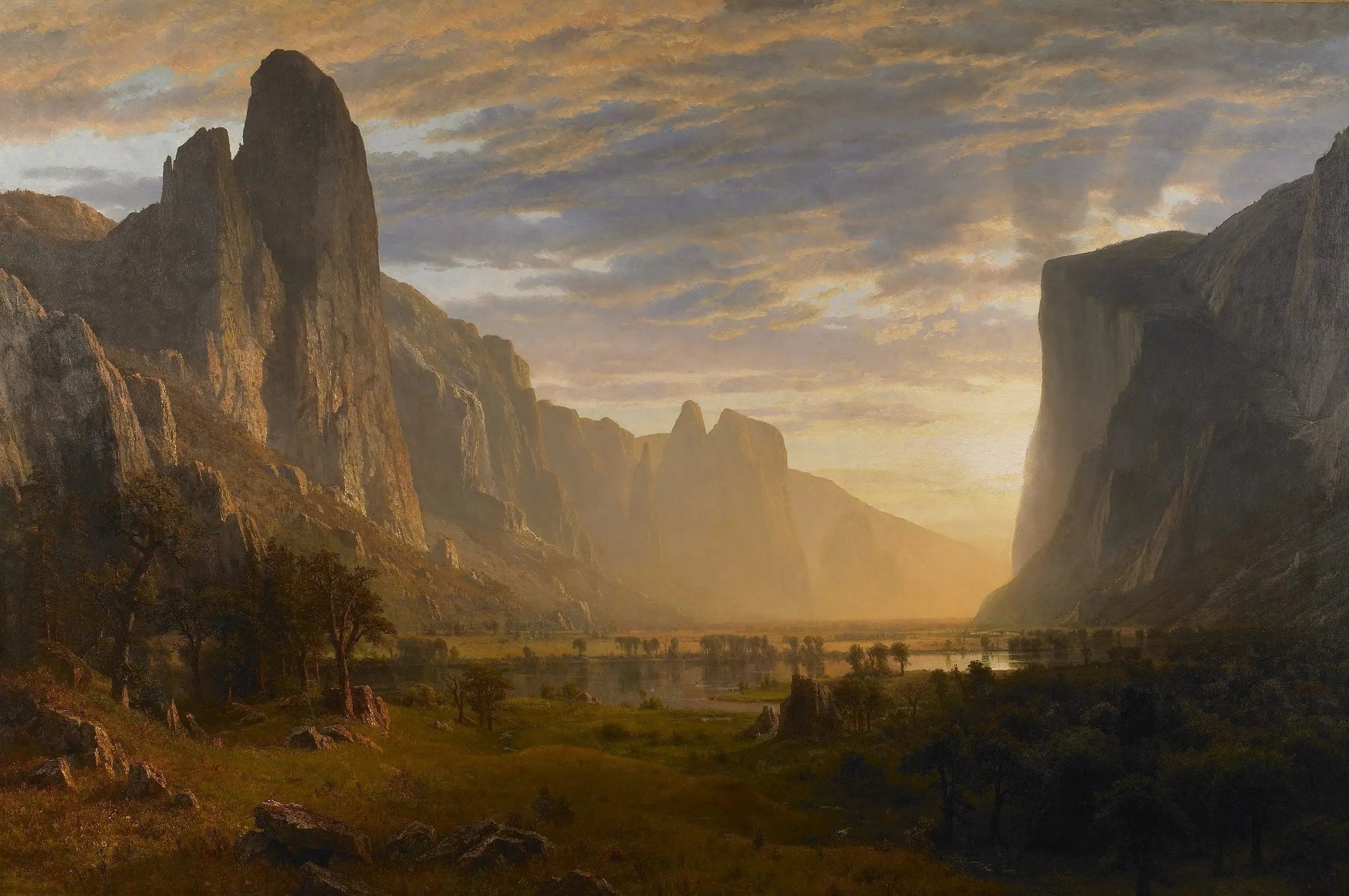 Vue sur la vallée de Yosemite, Californie - Albert Bierstadt image 1 reproduction artisanale de tableau
