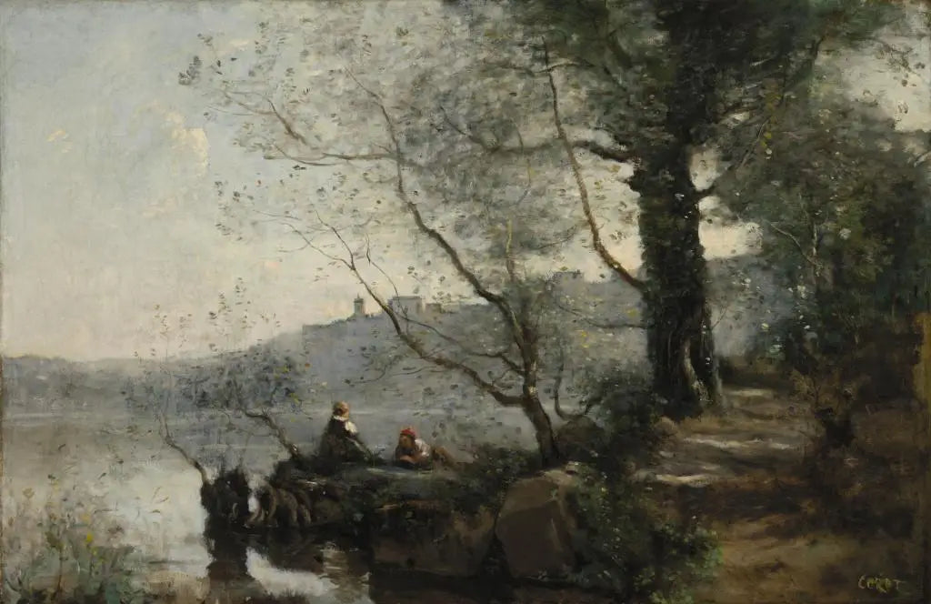 Vue sur le lac de Garde - Jean-Baptiste Camille Corot image 1 copie de tableau peinte à la main