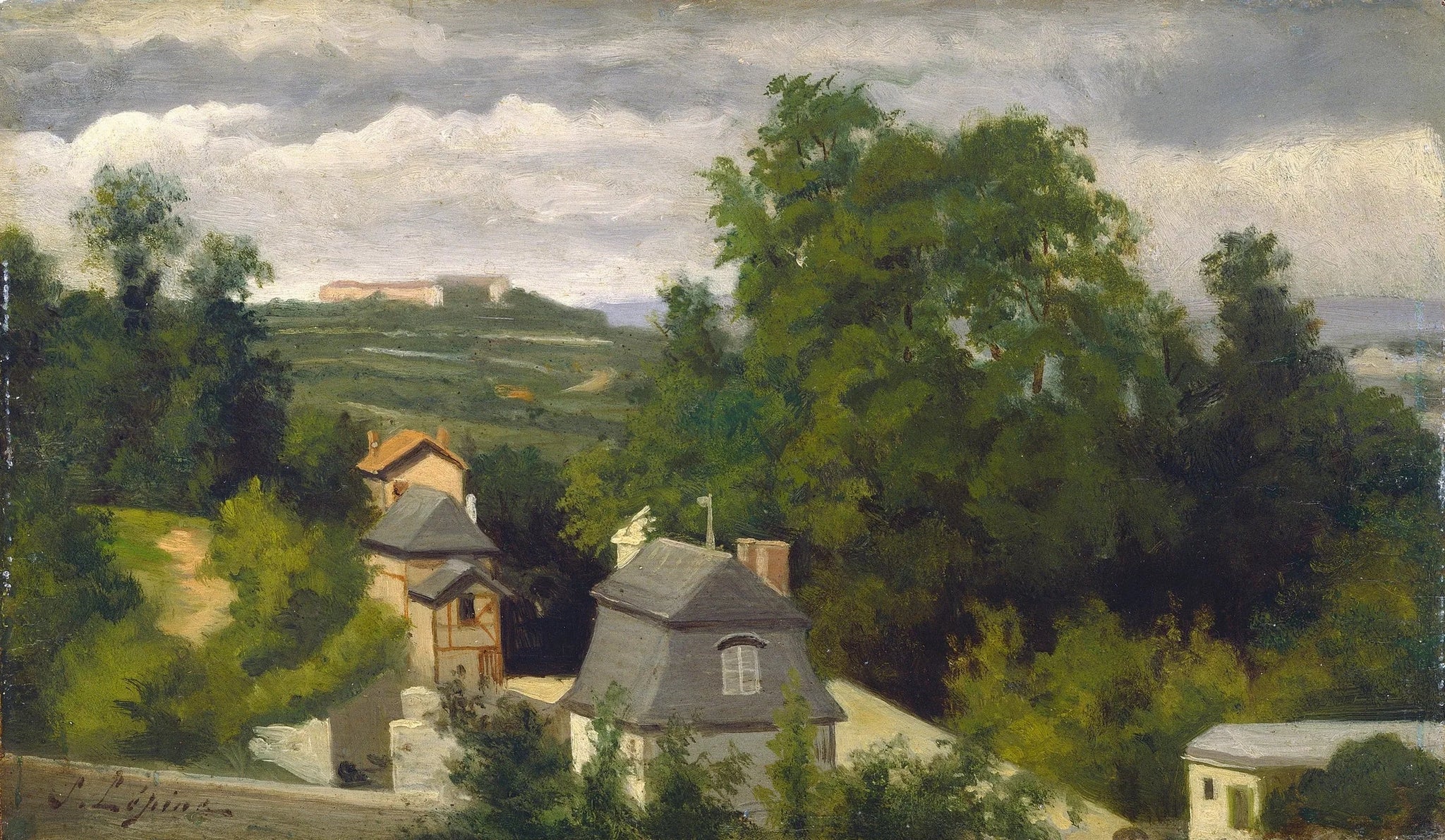 Vue sur les abords de Caen - Stanislas Lépine image 1 copie peinte à la main à l’huile