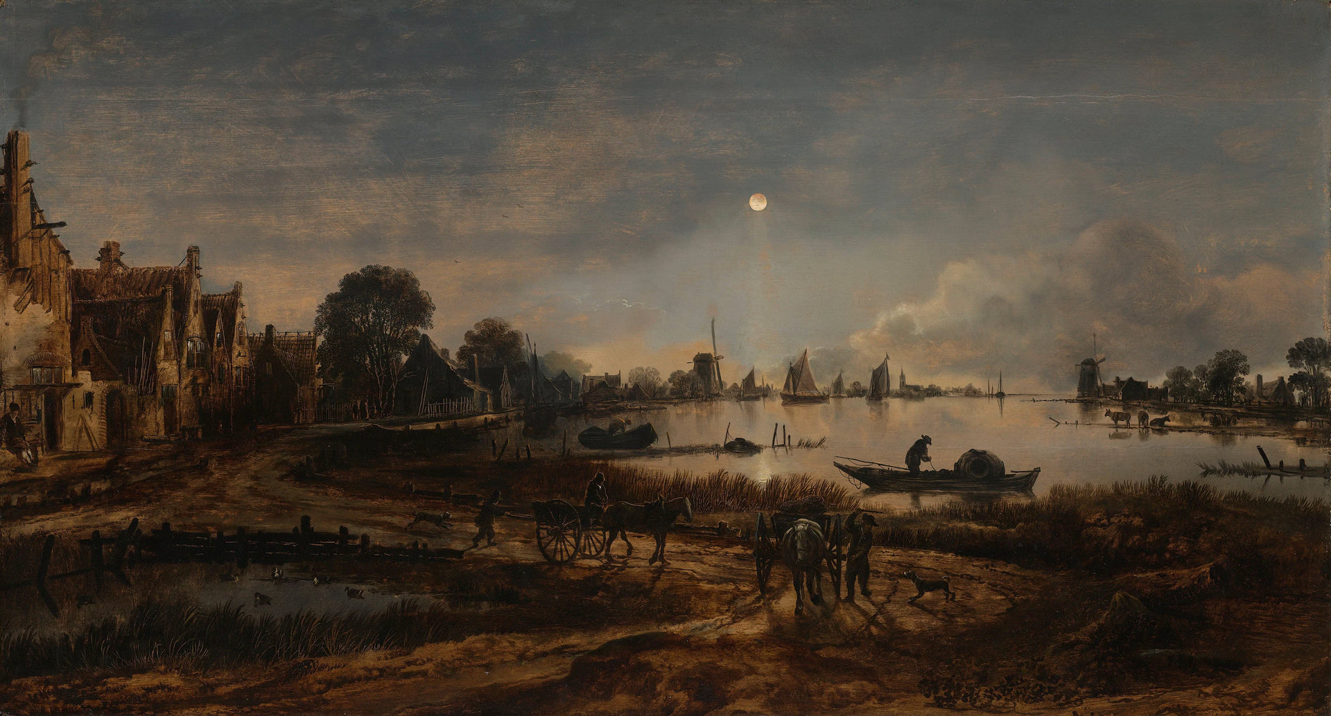 Vue sur la rivière au clair de lune - Aernout van der Neer