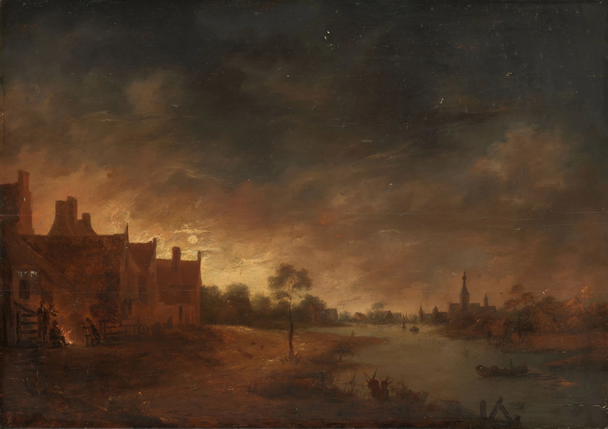 Vue sur la rivière au clair de lune - Aernout van der Neer
