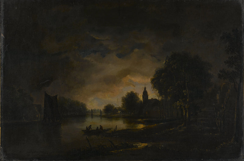 Vue sur la rivière au clair de lune - Artiste inconnu du Rijksmuseum