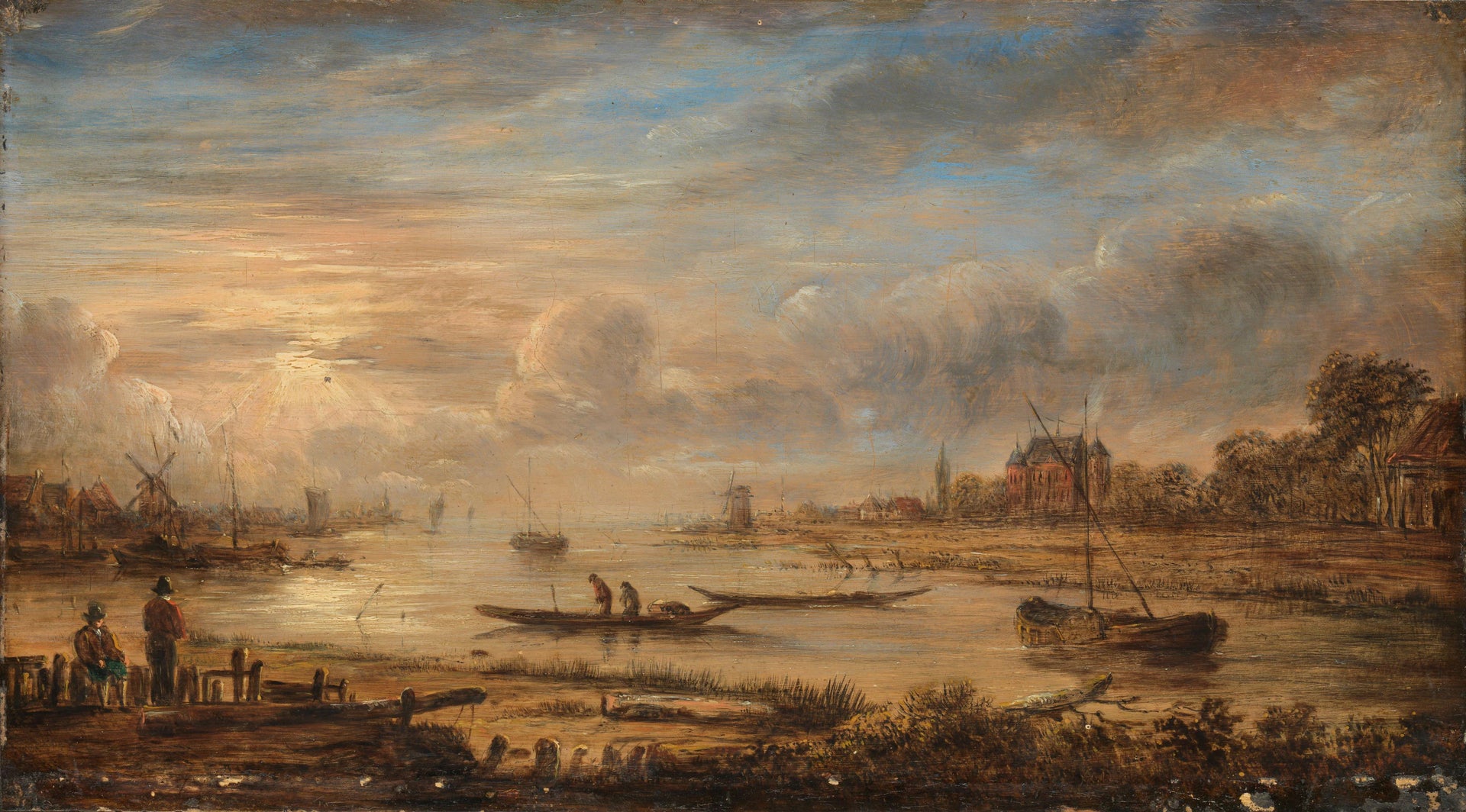 Vue sur la rivière au lever du soleil - Aernout van der Neer