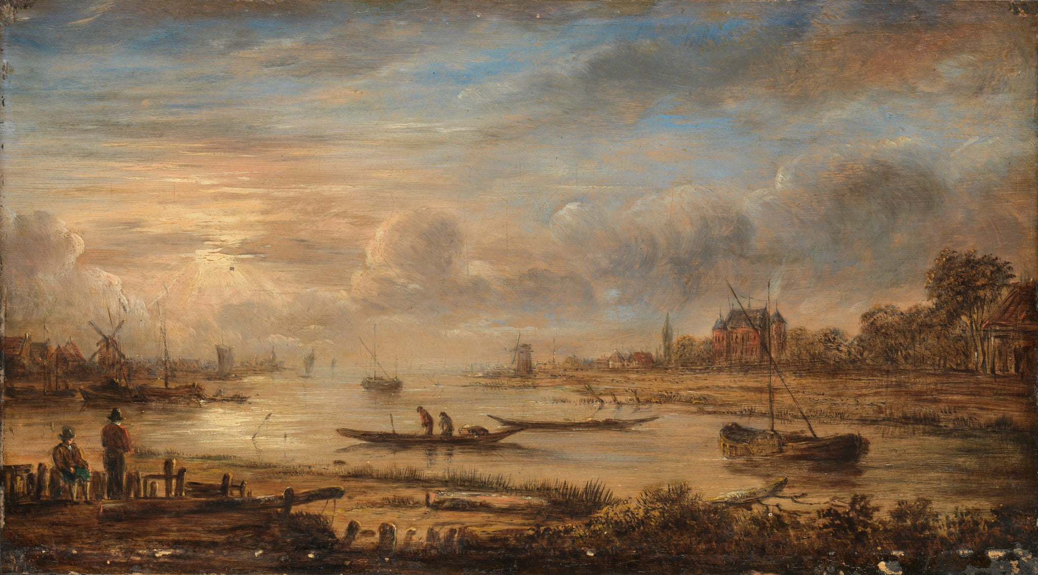 Vue sur la rivière au lever du soleil - Aernout van der Neer