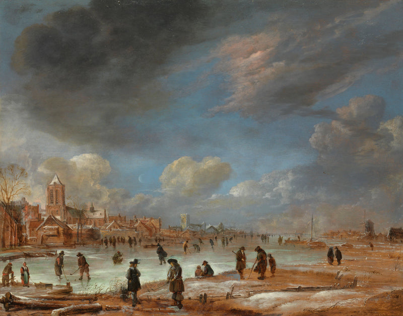 Vue sur la rivière en hiver - Aernout van der Neer