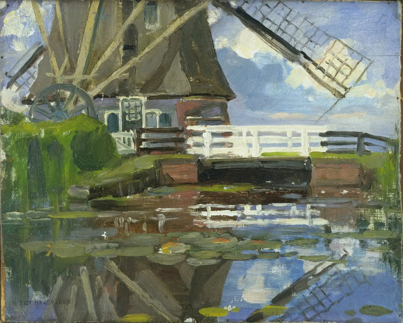 Vue tronquée du moulin Broekzijder sur les ailes Gein orientées vers l'ouest - Piet Mondrian