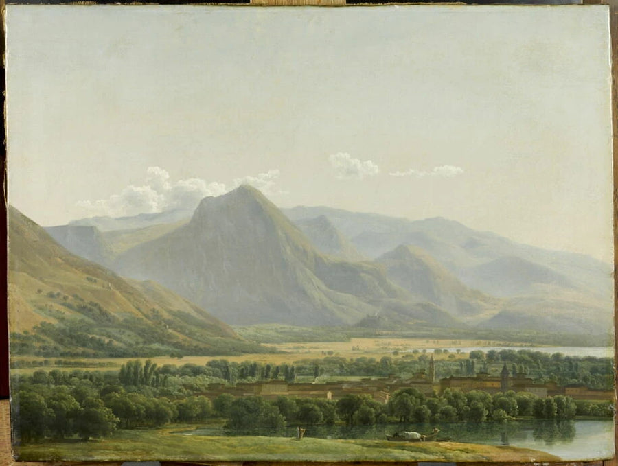 Vue de la ville d'Avezzano, au bord du lac de Cellano, royaume de Naples. - Jean Joseph Xavier Bidauld