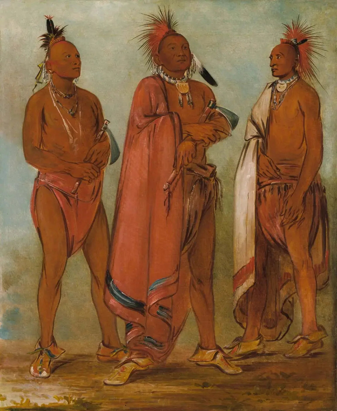 Wa-másh-ee-sheek, Celui qui enlève ; Wa-chésh-uk, La guerre ; Mink-chésk, Trois jeunes hommes distingués - George Catlin image 1 copie de tableau peinte à la main